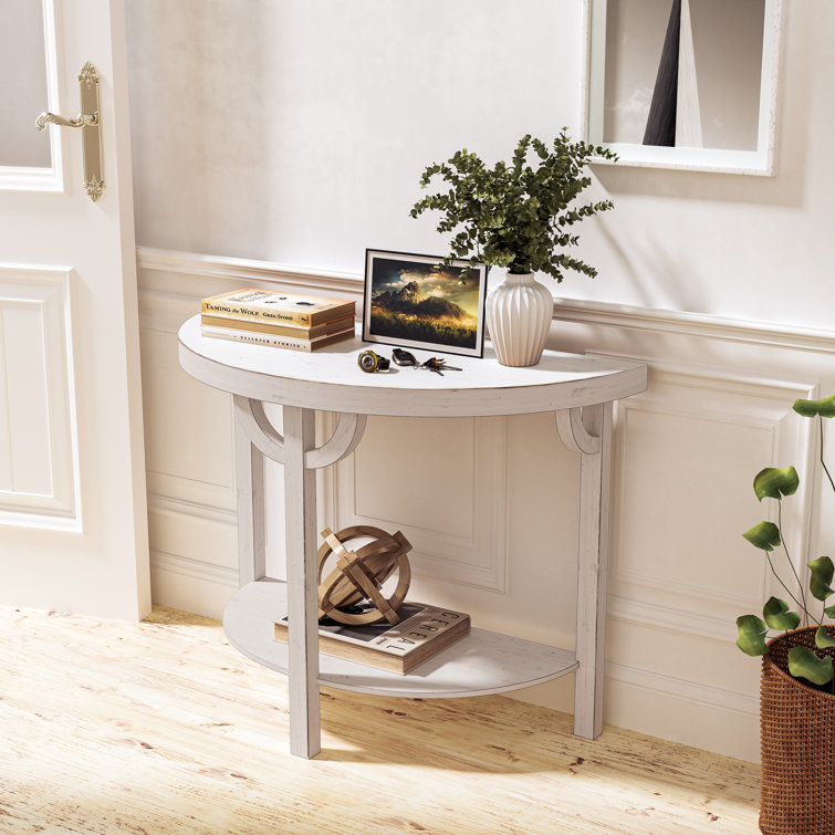 Gracie Oaks Mok 23.62'' Tall Solid Wood Half Moon End Table Wayfair
